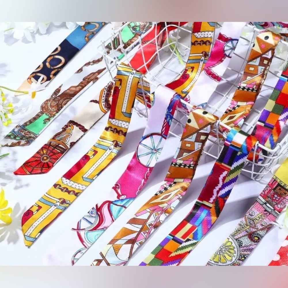 5 Pieces  Silk Twills Scarves Multi-Color